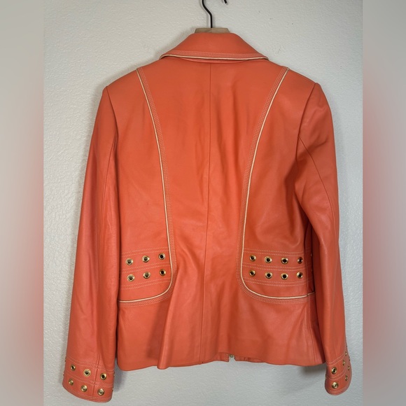 St John Sport by Marie Gray Orange Tangerine Leather Full Zip Jacket Medium - Picture 7 of 16